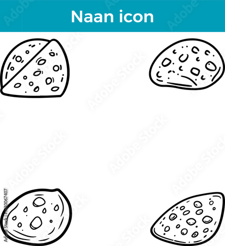 Naan icon line Indian flatbread vector traditional food tandoori bread cuisine baked illustration set