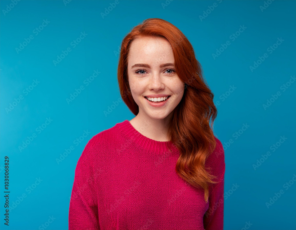 Headshot Portrait of a Smiling Woman with Contemporary Style, Isolated on Color Background with Ample Copy Space Headshot Portrait of a Smiling Woman with Contemporary Style, Isolated on Color Background with Ample Copy Space