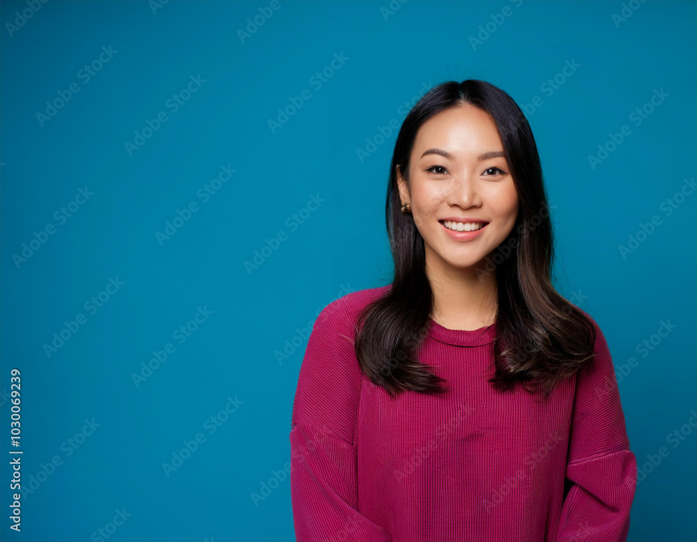 Headshot Portrait of a Smiling Woman with Contemporary Style, Isolated on Color Background with Ample Copy Space Headshot Portrait of a Smiling Woman with Contemporary Style, Isolated on Color Background with Ample Copy Space