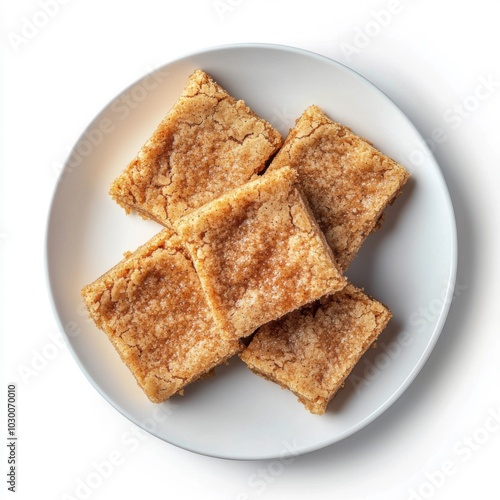 Golden brown snickerdoodle blondies plated for dessert delighting with sugar and cinnamon flavor