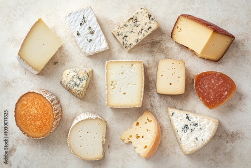 Assortment of Various Types of Cheese on a Light Background photo