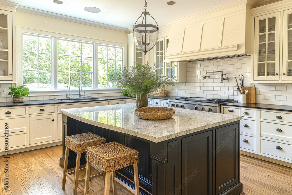 modern kitchen interior with Clean and spacious design white and black modern kitchen interior with Clean and spacious design white and black