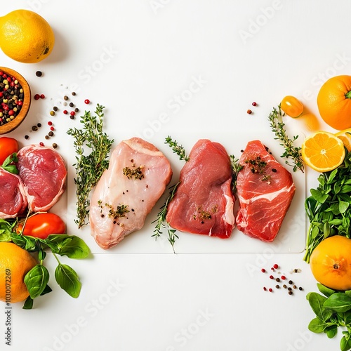 Top Down View of Cooking Ingredients. Top Down View Fresh Ingredients for a Delicious Meal.