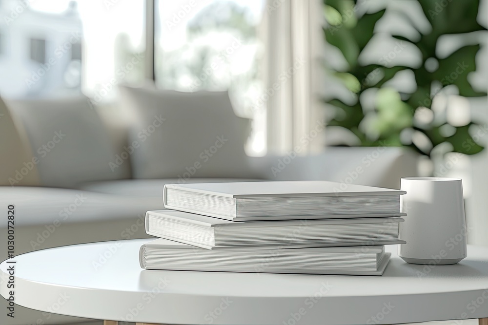 Blank book on table in living room, interior design concept Blank book on table in living room, interior design concept