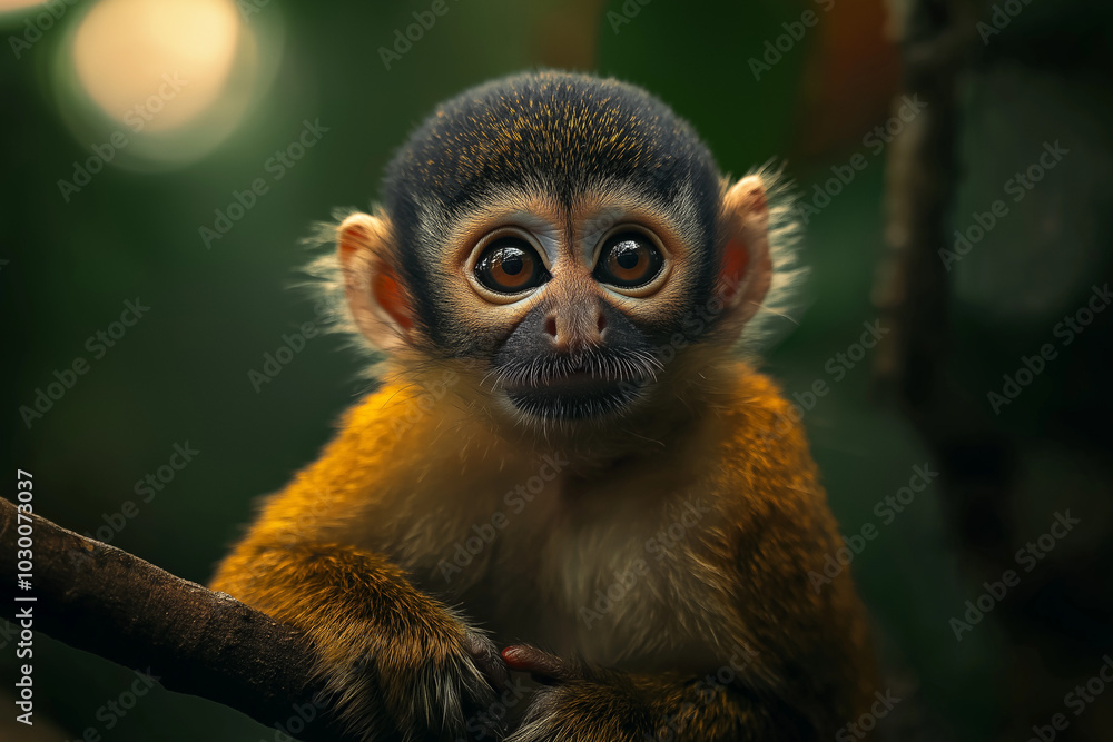 a monkey in the tropical rainforest living in the trees a monkey in the tropical rainforest living in the trees