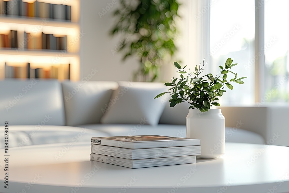 Blank book on table in living room, interior design concept Blank book on table in living room, interior design concept
