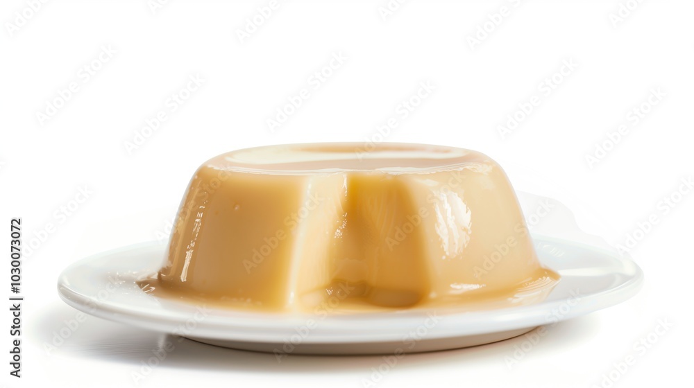 Smooth and creamy panna cotta dessert served on a white plate with a clean background Smooth and creamy panna cotta dessert served on a white plate with a clean background