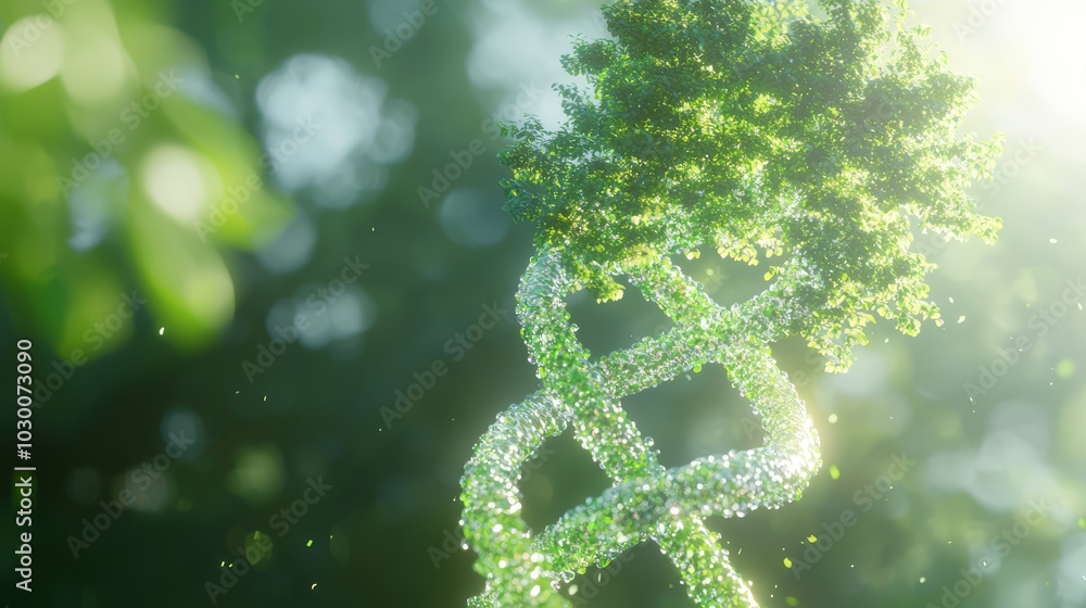 Biotech Art: DNA Strand Transforming into Tree - Genetic Engineering and Environmental Interconnectedness 3D Render Concept Biotech Art: DNA Strand Transforming into Tree - Genetic Engineering and Environmental Interconnectedness 3D Render Concept