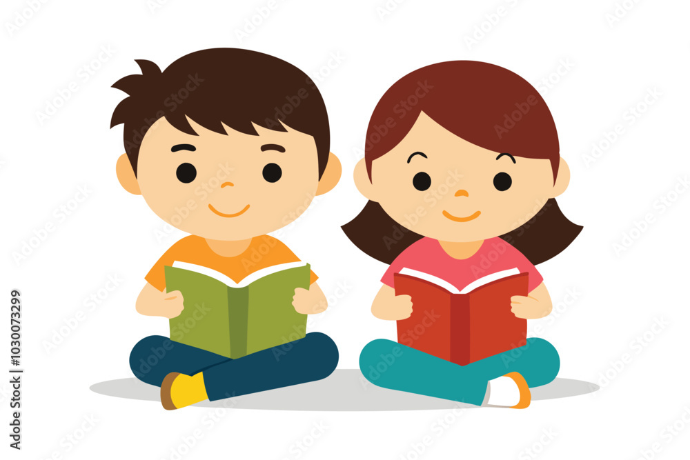 cute boy and girl are relaxing and enjoying reading. cute boy and girl are relaxing and enjoying reading.