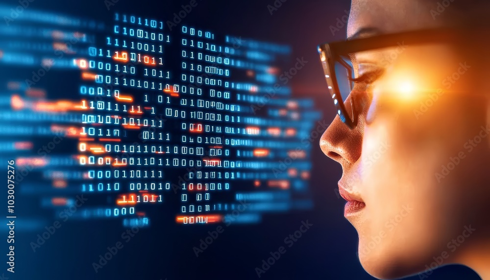 A human figure in front of a digital mirror, with their digital reflection showing locked away data files floating behind glass A human figure in front of a digital mirror, with their digital reflection showing locked away data files floating behind glass
