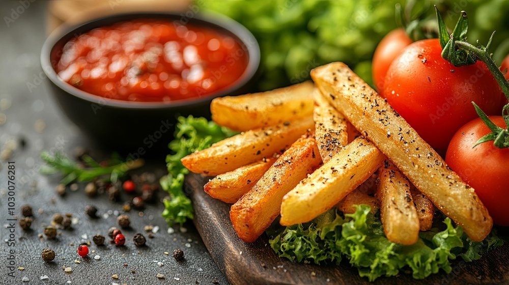 Artistic Shot of Golden French Fries with Ingredients Artistic Shot of Golden French Fries with Ingredients
