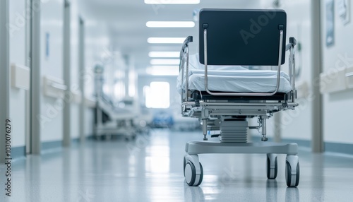 A mobile robot assisting with patient transport in a hospital, smoothly moving patients between wards on a comfortable, automated platform