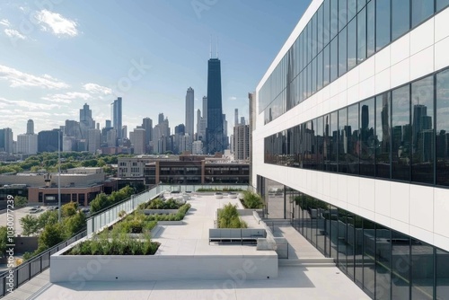 Wallpaper Mural A rooftop garden with raised planters, cozy seating, and views of the city skyline, providing a green oasis in an urban setting Torontodigital.ca