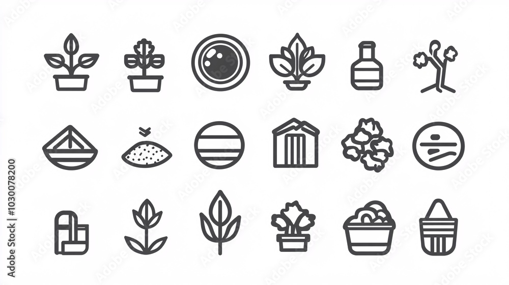© Chaikit - 2410_102.comprehensive set of earth-related pictograms, diverse soil management icons, monochrome design, uniform stroke weight, infographic-ready elements © Chaikit - 2410_102.comprehensive set of earth-related pictograms, diverse soil management icons, monochrome design, uniform stroke weight, infographic-ready elements