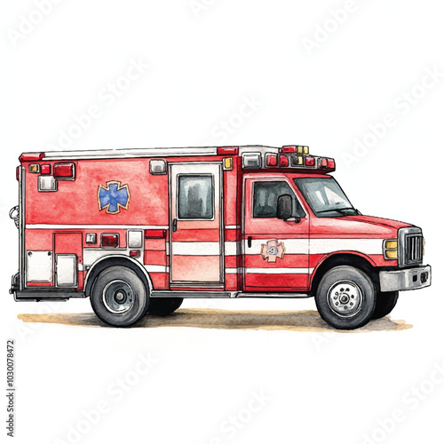 Ambulance watercolor clipart illustration  (8)