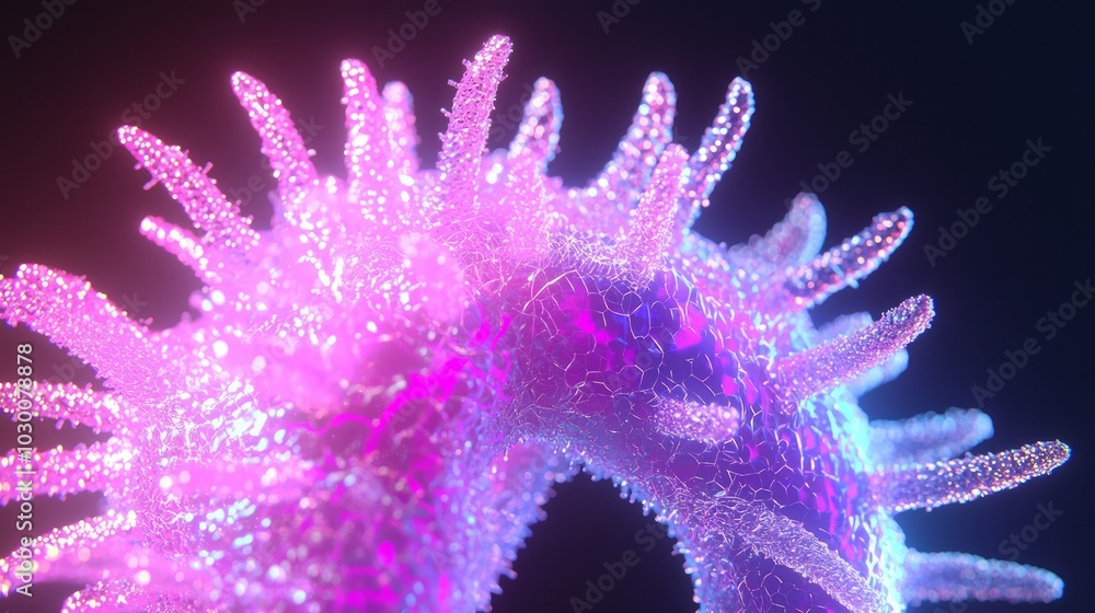 Fototapeta premium Bioengineering Marvel: Intricate 3D Render of Glowing Organism with Vibrant Details in Scientific Exploration
