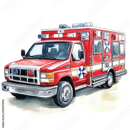 Ambulance watercolor clipart illustration  (12)