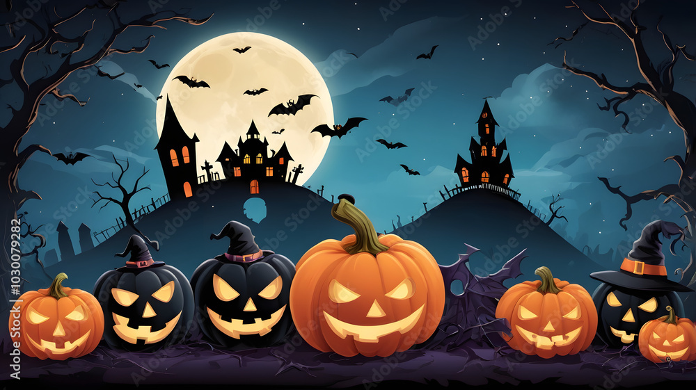 halloween background with pumpkins, ai generated