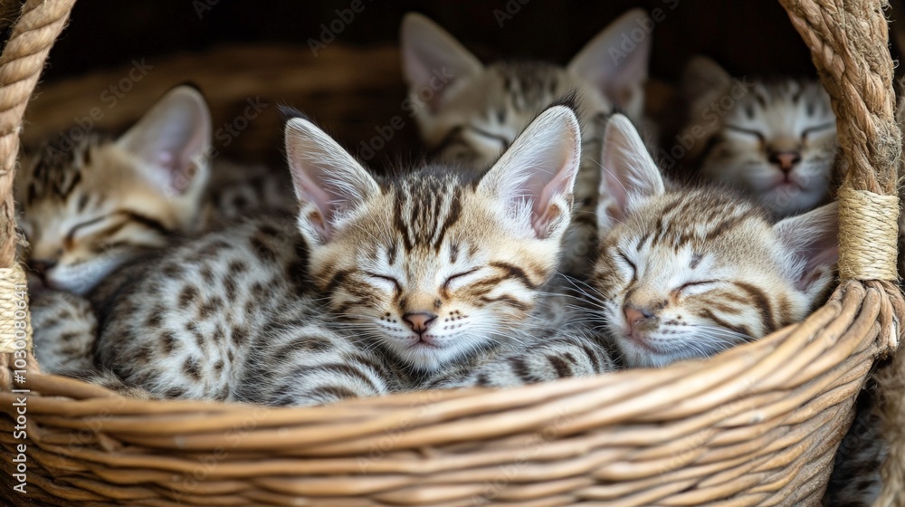 Sleeping Kittens in Basket. Sleeping Kittens in Basket.