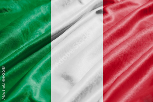 3D illustration of Italian satin flag with wavy fabric texture