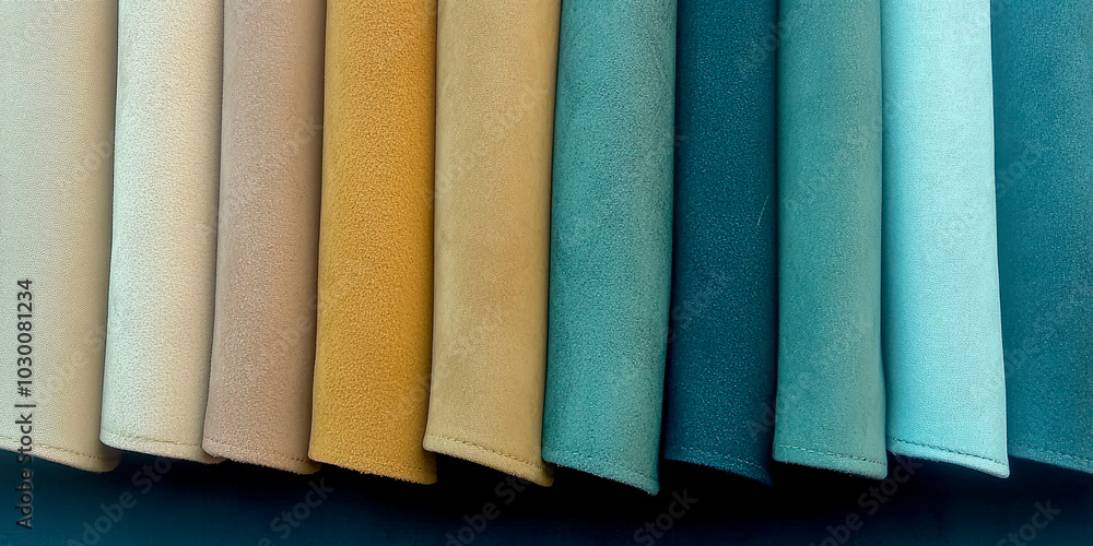 Stack of colorful fabric rolls in various pastel tones Stack of colorful fabric rolls in various pastel tones