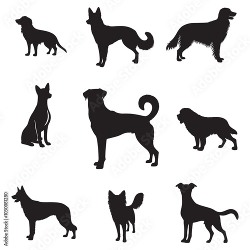 set of dogs on the white background. dog silhouettes. Vector EPS 10.	
