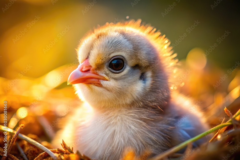 Obraz premium Mesmerizing macro shots capture a chick nestled in nature, revealing intricate feather patterns and sparkling eyes, bringing the beauty of wildlife to life.