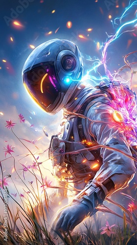 Astronaut in a Field of Flowers.