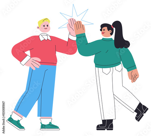 Man and woman giving each other a high five to celebrate success
