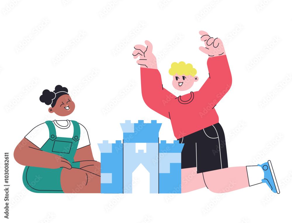 Boy and girl playing with construction set Boy and girl playing with construction set