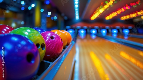 Colorful Bowling Balls on a Lane
