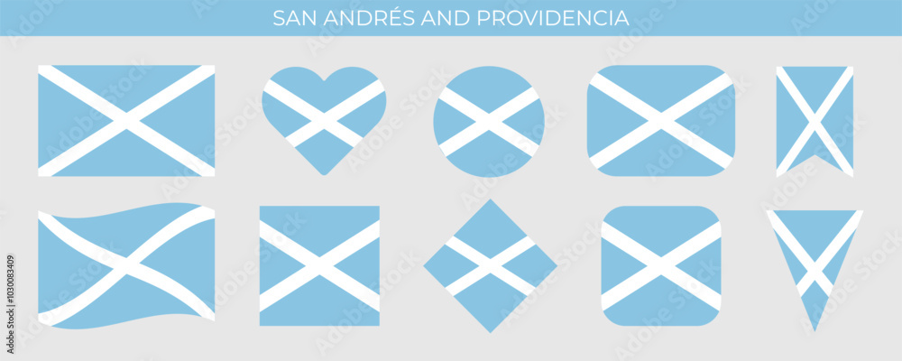 San Andres and Providencia flag collection. Flag of the Colombian region in various shapes. Vector illustration isolated on white background San Andres and Providencia flag collection. Flag of the Colombian region in various shapes. Vector illustration isolated on white background
