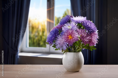Obraz na płótnie Vase mit Bluzmen , im Hintergrund ein Fenster w salonie
