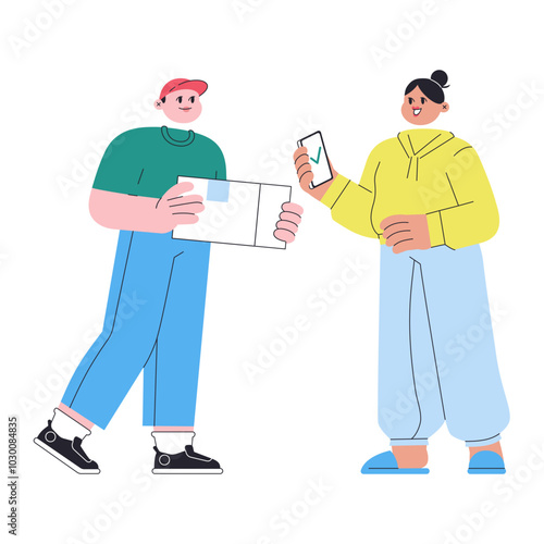 woman receiving order by delivery