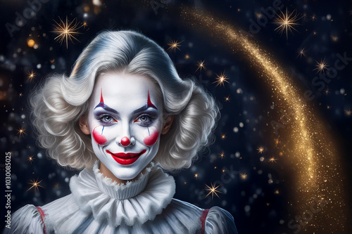 Obraz na płótnie Eine Frau als Clown verkleidet und geschminkt w salonie