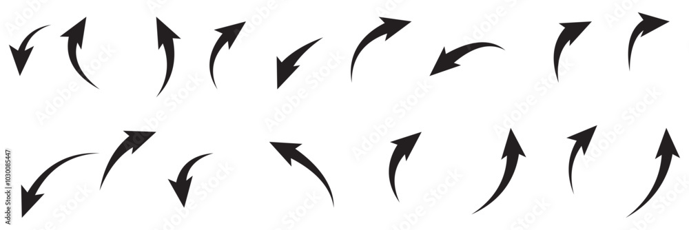 Flat style Curved Red Arrow icon collection isolated. different kinds of arrow symbol indicator. for your apps, websites projects Flat style Curved Red Arrow icon collection isolated. different kinds of arrow symbol indicator. for your apps, websites projects