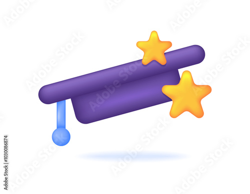 concept of education and dream school. best campus. best graduates. awards, achievements, and graduation. symbol or icon. illustration of a toga hat with stars. minimalist 3d style design. elements