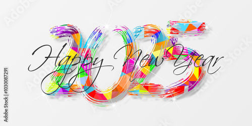 Happy new year - best wishes 2025 with colorful truncated number. Perfect vector for poster, banner, greeting and new year 2025 celebration.