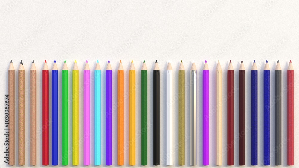 3D modeling some wooden color pencils isolated on vintage white wall background. 3D modeling some wooden color pencils isolated on vintage white wall background.