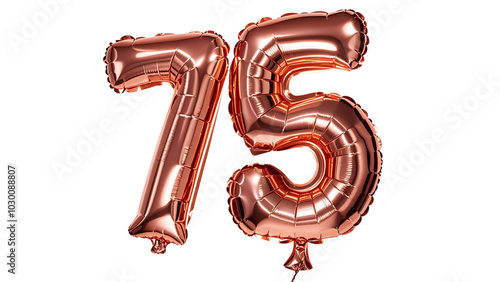 Number seventy five 75 balloon made of rose gold color On the White background..... photo