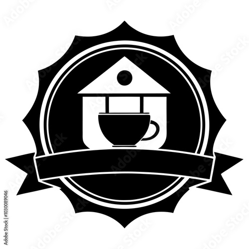  A coffee stall silhouette vector icon logo illustration on white background.