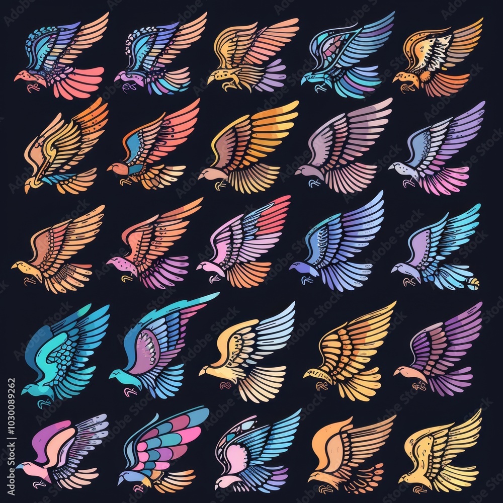 Naklejka premium Wings flat icon, angel wings emblem, bird feathers doodle sketched, pigeon sign, spirituality symbol