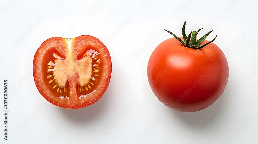 tomato with half of tomato isolated on a white background. tomato with half of tomato isolated on a white background.