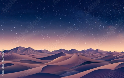 Fototapeta Naklejka Na Ścianę i Meble -  Desert sand dunes and starry sky.