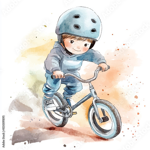 cute boy playing bmx watercolor clipart illustration  (10)
