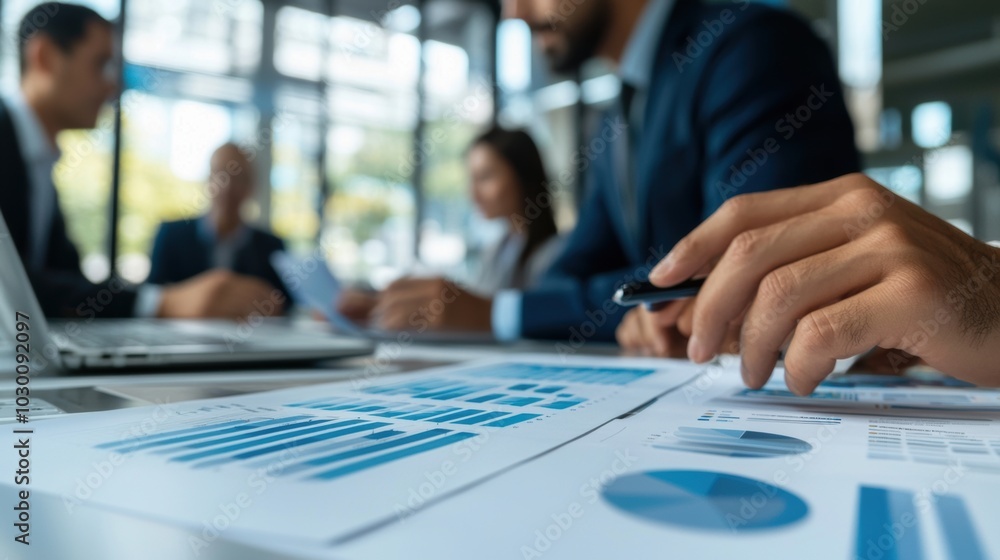 Business Team Analyzing Financial Data and Charts on Laptop for Corporate Strategy Planning Business Team Analyzing Financial Data and Charts on Laptop for Corporate Strategy Planning