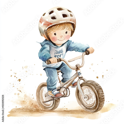 cute boy playing bmx watercolor clipart illustration  (12)