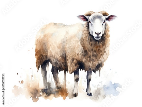 Wallpaper Mural Watercolor Sheep Isolated, Aquarelle Lamb, Creative Watercolor White Sheep on White, Ram Drawing Torontodigital.ca