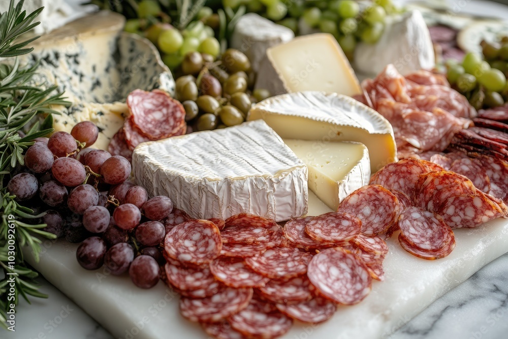 Cheese and Salami Platter with Grapes and Rosemary Cheese and Salami Platter with Grapes and Rosemary