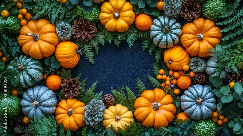 Seasonal wallpaper with leaves, pumpkins, berries on dark background, harvest and Thanksgiving theme, with space for text. Seasonal wallpaper with leaves, pumpkins, berries on dark background, harvest and Thanksgiving theme, with space for text.